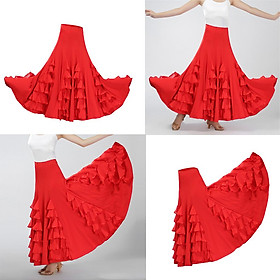 Flamenco Ballroom Dance Waltz Big Swing Practice Modern Soild Long Skirt Dress