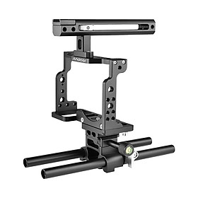 Andoer C15 Camera Cage + Top Handle + 15mm Rod Baseplate Kit Aluminum Alloy with Cold Shoe Mount Compatible with Nikon