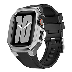 Ốp Case Vỏ Thép Không Gỉ bảo vệ tích hợp dây đeo Fluororubber cho Apple Watch Series 4/5/6/7/8/9/SE1,2 Size 44mm/45mm - Hàng Chính Hãng