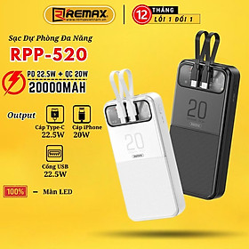 Mua Remax RPP 620 Pin sạc dự phòng 20000mAh tích hợp 2 cáp - hỗ trợ QC 22.5W và PD 20W -Remax Hàng Chính Hãng Bảo Hành 12 Tháng Lỗi 1 Đổi 1