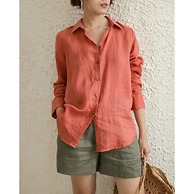 Set bộ áo sơ mi dài tay Linen tưng Premium kèm quần short trẻ trung ArcticHunter - Áo cam  Quần xanh rêu - XXL