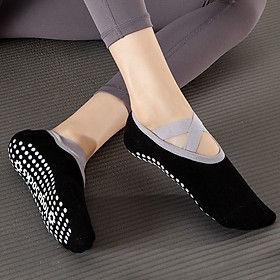 Tất tập yoga ,Vớ Chân Yoga, pilates barreQuai Chéo thấm mồ hôi gắn hạt silicon chống trơn trượt quai chéo kín ngón