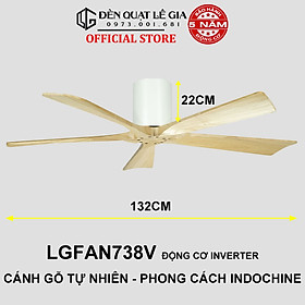 Quạt Trần Cánh Gỗ Phong Cách Indochine LÊ GIA LGFAN738G - Chiều Cao 22cm - Sải Cánh 132cm - Bảo Hành 5 Năm