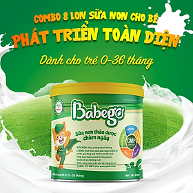 Combo 8 lon sữa non thảo dược chùm ngây Babego cải thiện biếng ăn, táo bón, chậm tăng cân, hay ốm vặt - Dòng cao cấp