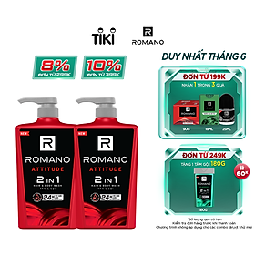 Combo 2 Tắm gội 2 trong 1 Romano hương nước hoa 650g/chai
