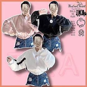 Hình ảnh Áo khoác dù 2 lớp lửng croptop không nón cánh dơi unisex ulzzang nam nữ