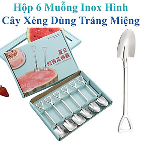 Hộp 6 Muỗng Inox Hình Cây Xẻng Dùng Tráng Miệng Sang Trọng