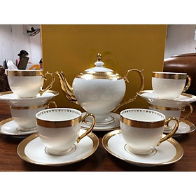 Bộ cà phê sứ xương nhật khảm hoa vàng cao cấp