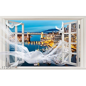 TRANH DÁN TƯỜNG 3D CỬA SỔ PHONG CẢNH ĐẸP 422NT - TRANH DÁN TƯỜNG HÌNH Ô CỬA SỔ NHÌN RA PHONG CẢNH