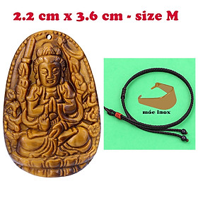 Mặt Phật Thiên thủ thiên nhãn đá mắt hổ 3.6 cm kèm vòng cổ dây dù nâu - mặt dây chuyền size M, Mặt Phật bản mệnh, Quan âm bồ tát