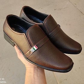 Giày Tây Nam Trung Niên Chât Da Nâu Sang Trọng Lịch Lãm Đế Cao 5 cm Đã Khâu Chắc Chắn