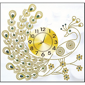 Tranh đính đá đồng hồ con Công ( chưa đính) - AL88605 - 63x60cm