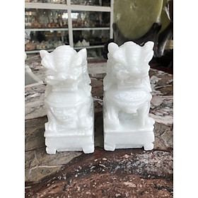 Cặp Kỳ Lân phong thủy đá cẩm thạch trắng - Cao 12 cm