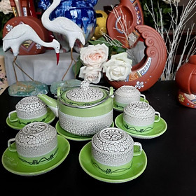 Mua Bộ tách trà 3 chân men lưới Nhật Bản gốm Bát Tràng 1 ấm 6 tách 7 dĩa hộp xốp 36x28x13cm