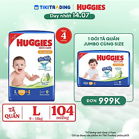 Tã quần Huggies Skin Care Mega Jumbo L100+4 miếng với tràm trà dịu da