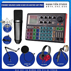 Mua Trọn bộ thu âm livestream karaoke micro U87 Pro + soundcard K300 tặng kèm kẹp micro màng lọc tai nghe giá đỡ đt