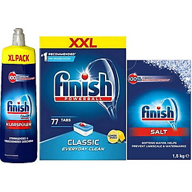 Combo Viên Finish 77 Viên + Muối Finish 1.5kg + Nước làm bóng Finish 750ml
