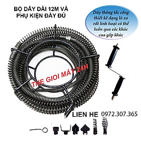 Mua Dây thông tắc đường ống đường kính 16mm dùng tay quay dài 12m bao gầm 6 đàu thông và 1 tay quay