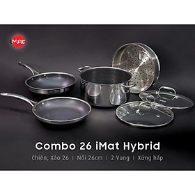 Combo nồi chảo chống dính bếp từ iMat Hybrid size 26cm kết hợp giữa lớp phủ điêu khắc chống dính Daikin và inox 430