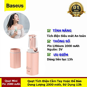 Mua Quạt Mini Tích Điện Cầm Tay Hoặc Để Bàn Dung Lượng 2000mah  Sử Dụng 13h-Chính Hãng Baseus