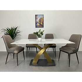 Mua Bộ bàn ghế phòng ăn Juno sofa mặt trắng vân mây chân X inox mạ PVD kèm 4 ghế