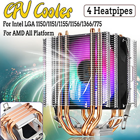CPU Cooler 4 Heatpipe 4Pin LED RGB Fans 90mm for LGA 775/1155/1156/1150/1366 AMD
