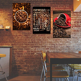 Bộ 3 Tranh treo tường - Tranh Canvas Treo Tường Trang trí quán Cà phê ( Coffee)