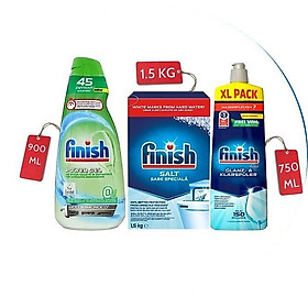Combo Gel rửa bát Finish All in 1 Shine&Protect 650ml + Muối Finish 1.5kg + Nước làm bóng Finish 400 hương chanh - Combo Gel Finish eco +Muối 1.2kg+bóng 750ml