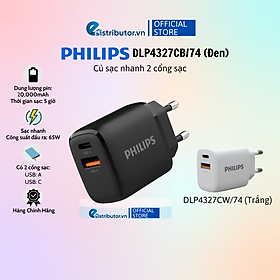 Củ sạc nhanh Philips 2 cổng sạc DLP4327CB/74 - DLP4327CW/74 - Hàng Chính hãng