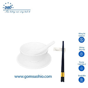 Mua Combo Bộ Đồ Ăn Chén Cơm  Muỗng  Đĩa kê  Gác Muỗng Đũa Sứ Trắng OHIO