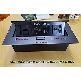 Ổ cắm âm bàn văn phòng đa năng Sinoamigo STS-212B màu đen - Hàng chính hãng