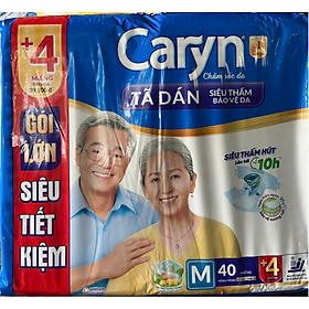 (40+4 Miếng Bên Trong) Tã Dán Người Già Siêu Thấm Caryn Size M 40 Miếng Vòng Hông 61 đến 106 Cm - Bỉm Dán Người Cao Tuổi Size M40 Caryn