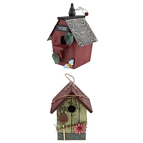 2 x Rustic  Decorative Bird House, Hanging Birdhouse Garden A +E