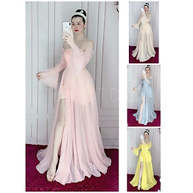 Đầm maxi dự tiệc tay loa xẻ đùi trễ vai lưới TRIPBLE T DRESS - size M/L - MS246V