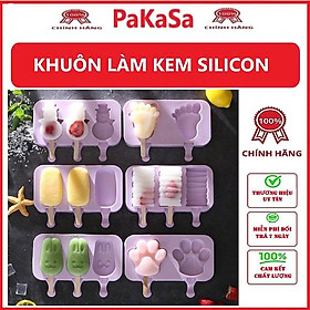 Khuôn làm kem 3 ô silicone hình dáng dễ thương tặng 50 que gỗ - Hàng chính hãng 