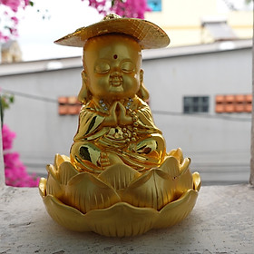 Tượng Phật Di Lạc đội nón trang trí xe hơi bàn làm việc - T049
