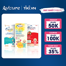 Bộ ba Avisure D3MK7, Avisure DHA smart Kid, Avisure Safoli Drop bổ sung D3, DHA, Sắt tinh khiết tự nhiên cho bé cao lớn, khoẻ mạnh, thông minh vượt trội