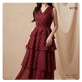 Đầm Maxi Ruzimay Chấm Bi Xếp Tầng Cổ Đắp Chéo R1700