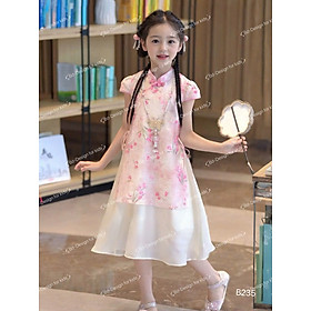  Áo dài sườn xám tết cho bé gái mẫu Hoa mùa xuân xinh xắn từ 12-46kg hàng thiết kế cao cấp