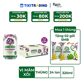 Thùng 24 lon Nước táo lên men Somersby vị Mâm Xôi (320ml/lon) - Độ cồn 3.5%