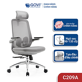 Ghế công thái học GOVI Como C209A - Tựa đầu điều chỉnh độ cao, tay ghế 2D, mâm ghế ngả 90-135 độ, khóa cố định 3 vị trí