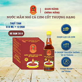 Nước mắm nhỉ cá cơm Hương Phú 30 độ đạm 510ML -Thùng 6 chai, Cốt Thượng Hạng - Hàng Chính Hãng