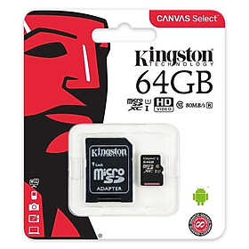 Thẻ Nhớ Micro SD Kingston 64GB SDHC Class 10 Kèm Adapter - Hàng Chính Hãng