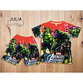 Bộ quần áo tay ngắn siêu nhân, anh hùng Hulk Avengers cho bé dưới 37kg in