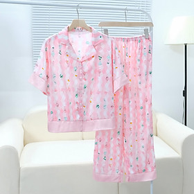 Bộ Đồ Ngủ Pijama Lụa Pháp Cao Cấp cộc tay mềm mại Thoáng Mát Siêu Mềm Siêu Mịn HW1025 HAN CLOSET