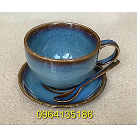 Mua Set cốc đĩa thìa cà phê capuchino 200ml men hoả biến thiên thanh gốm sứ Bát Tràng