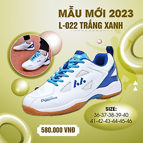 Giày bóng chuyền Lefus L022 trắng xanh, chơi được sân betong, mẫu mới nhất 2023