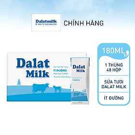 Thùng 48 hộp sữa tươi tiệt trùng Dalatmilk ít đường 180 ml (180 ml x 48)