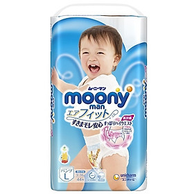 Tã bỉm moony xanh không cộng miếng nội địa Nhật Bản size L quần bé trai 44