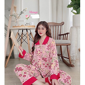 Đồ bộ tay dài quần dài lụa Mango Hoa đỏ size L 50-56Kg